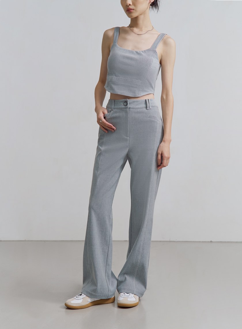 仿牛仔壓線彈性直筒褲