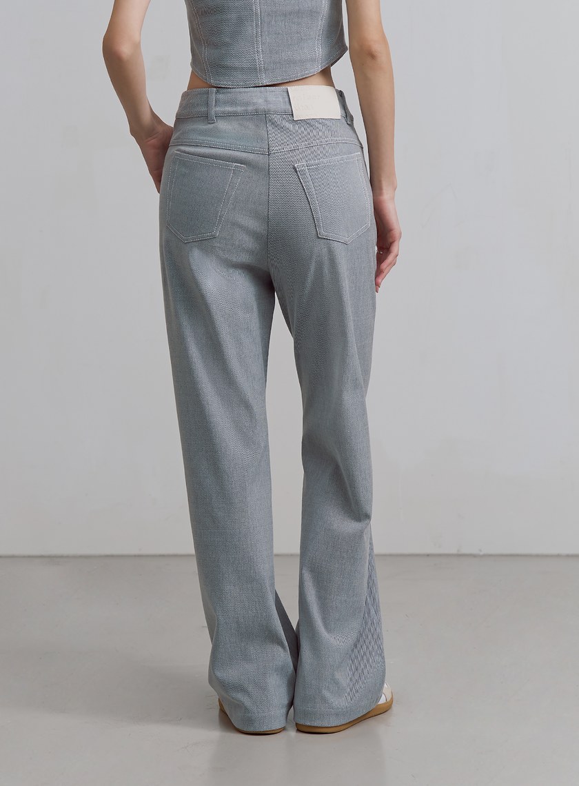 仿牛仔壓線彈性直筒褲