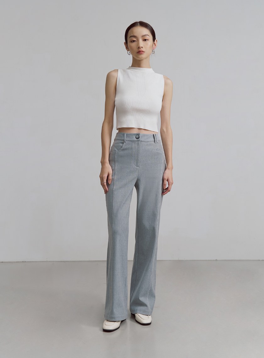 仿牛仔壓線彈性直筒褲