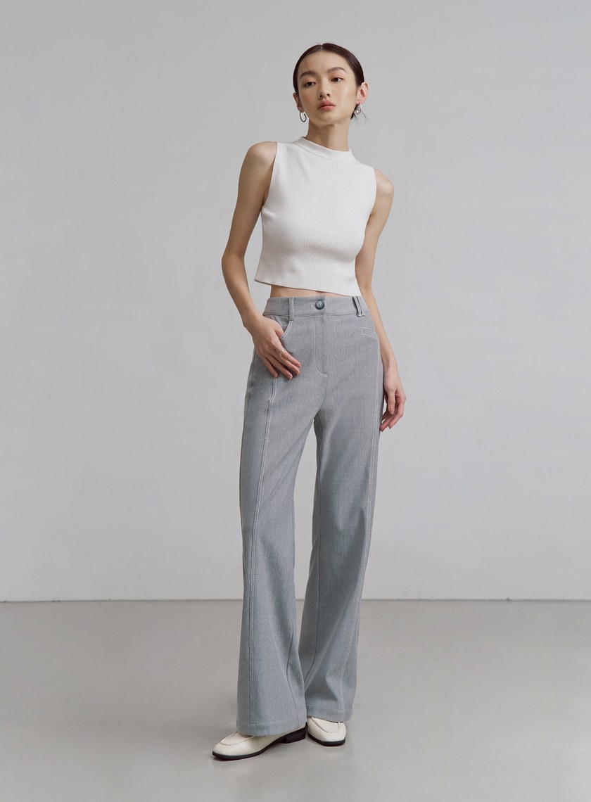 仿牛仔壓線彈性直筒褲