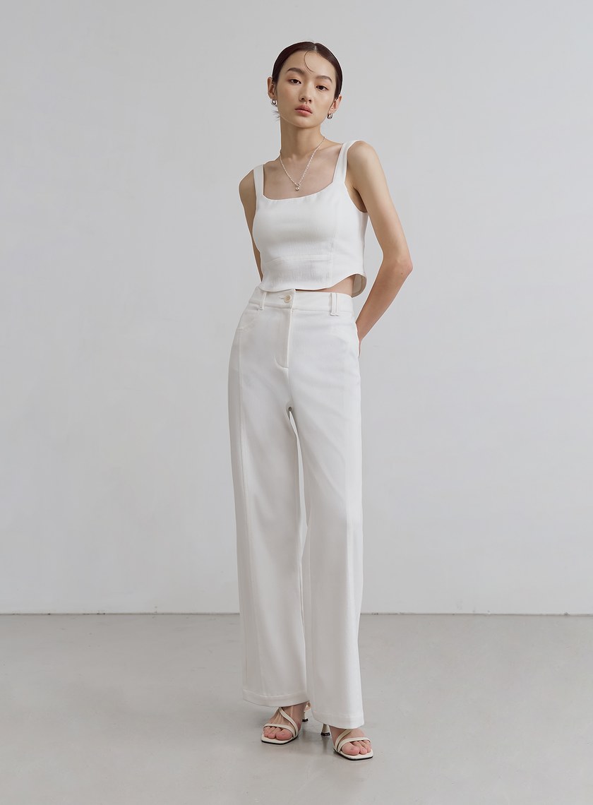 仿牛仔壓線彈性直筒褲