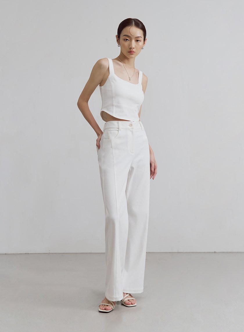 仿牛仔壓線彈性直筒褲