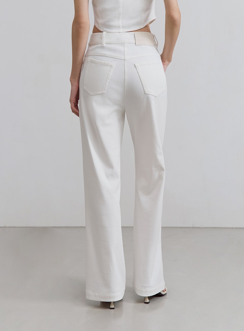 仿牛仔壓線彈性直筒褲