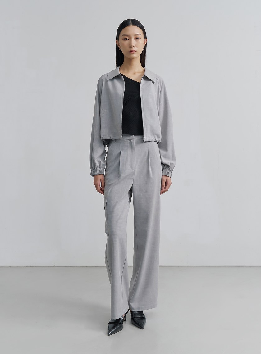 率性涼感細格紋工裝褲