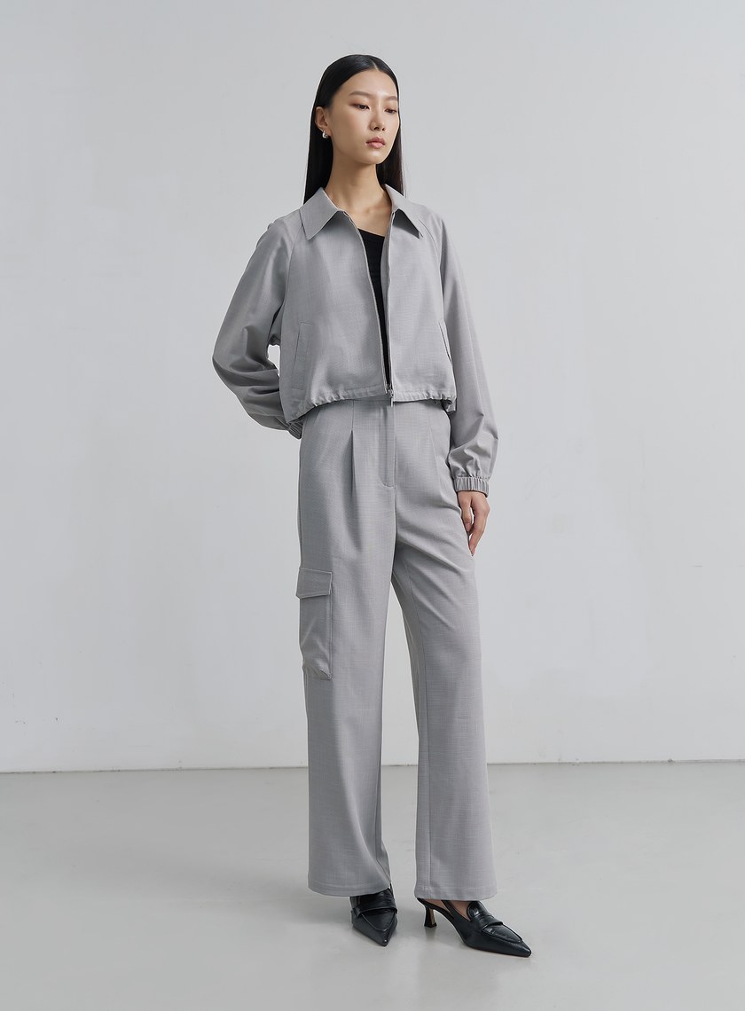 率性涼感細格紋工裝褲