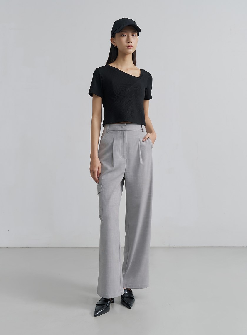 率性涼感細格紋工裝褲