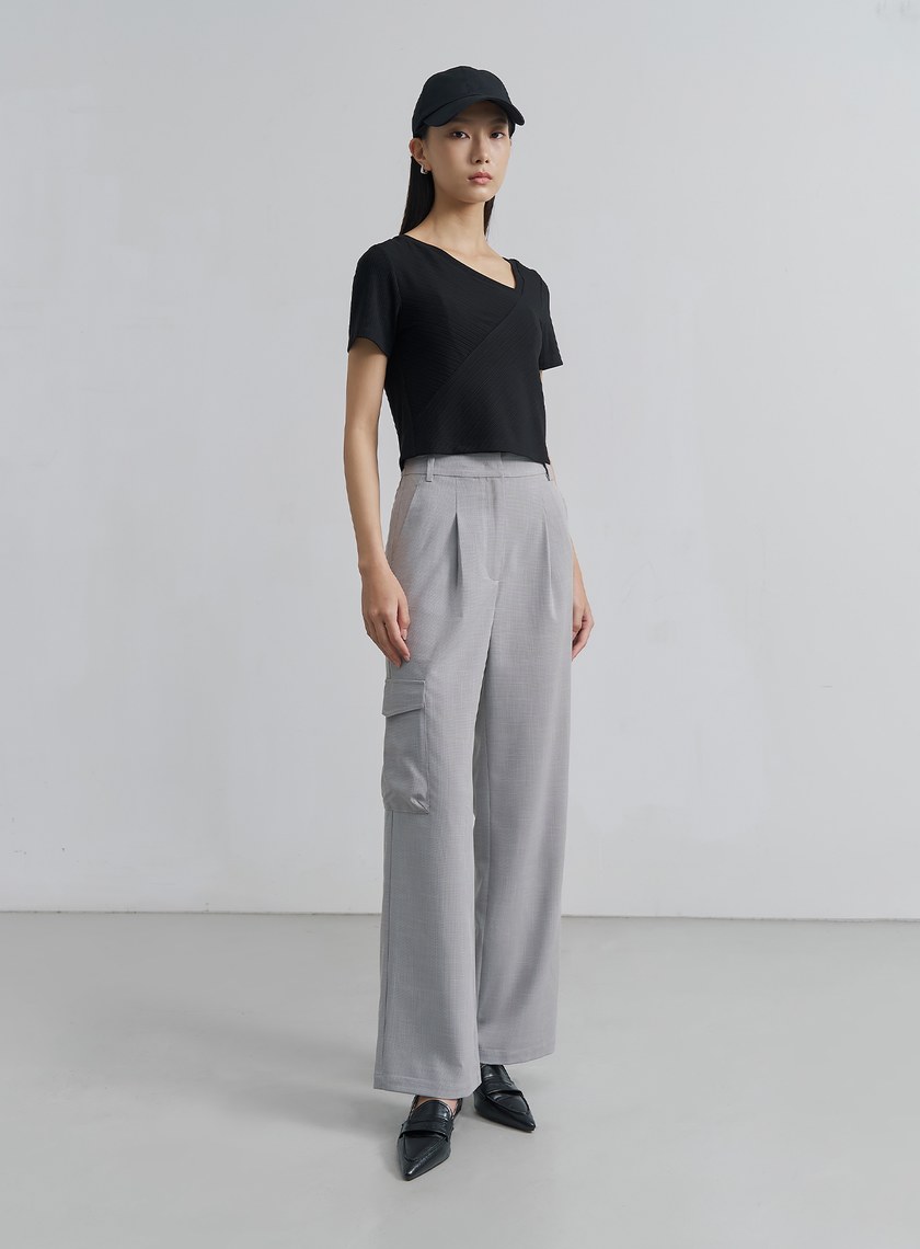 率性涼感細格紋工裝褲