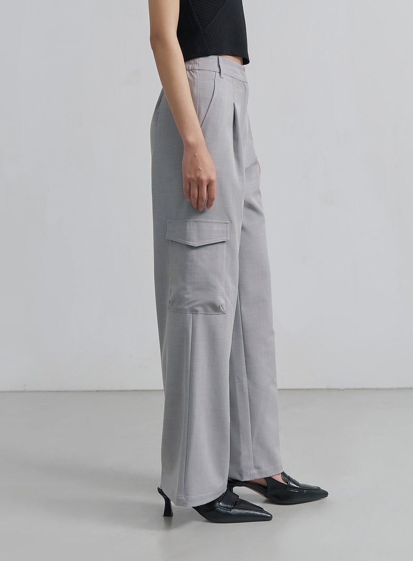 率性涼感細格紋工裝褲