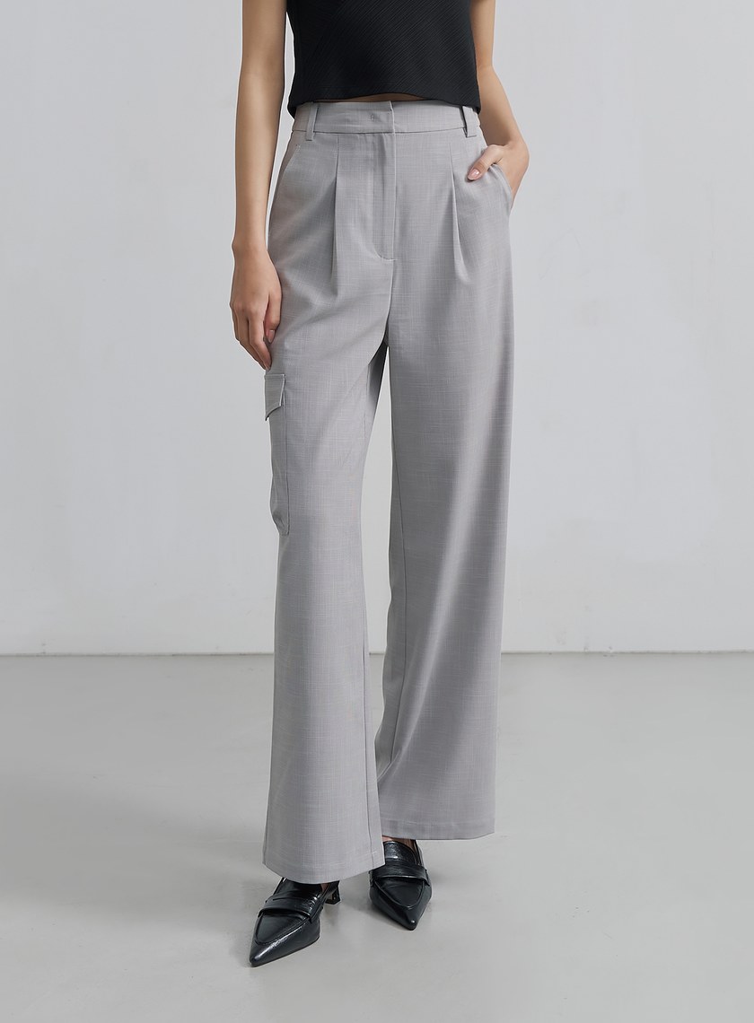 率性涼感細格紋工裝褲