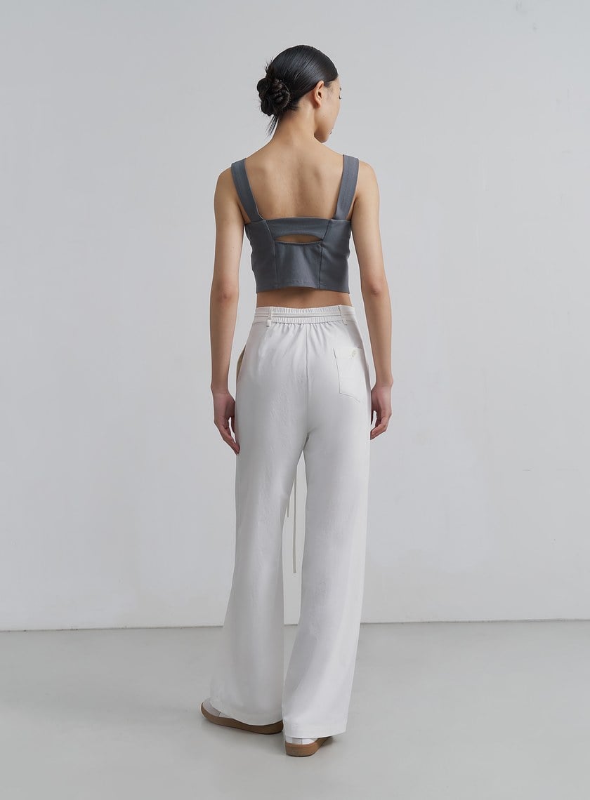 簡約挺闊綁帶落地寬褲