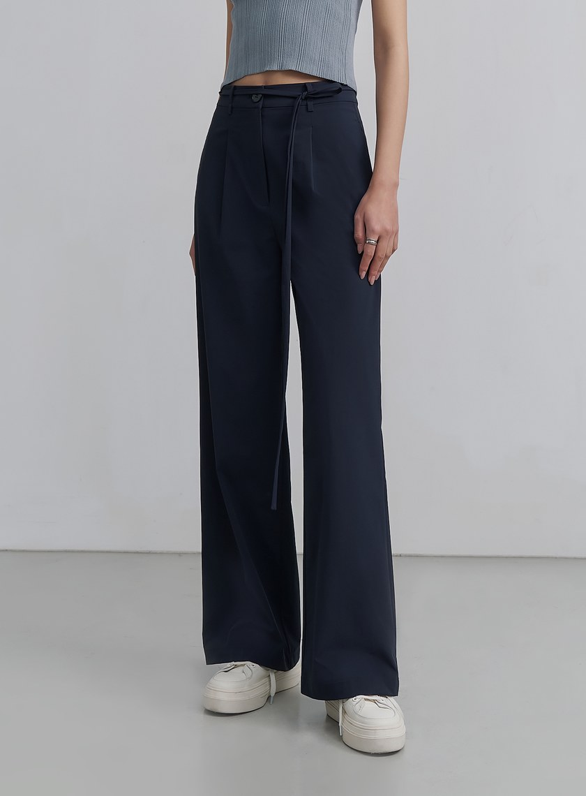簡約挺闊綁帶落地寬褲