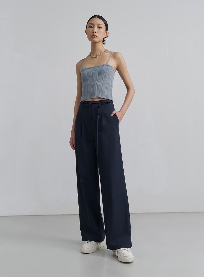 簡約挺闊綁帶落地寬褲
