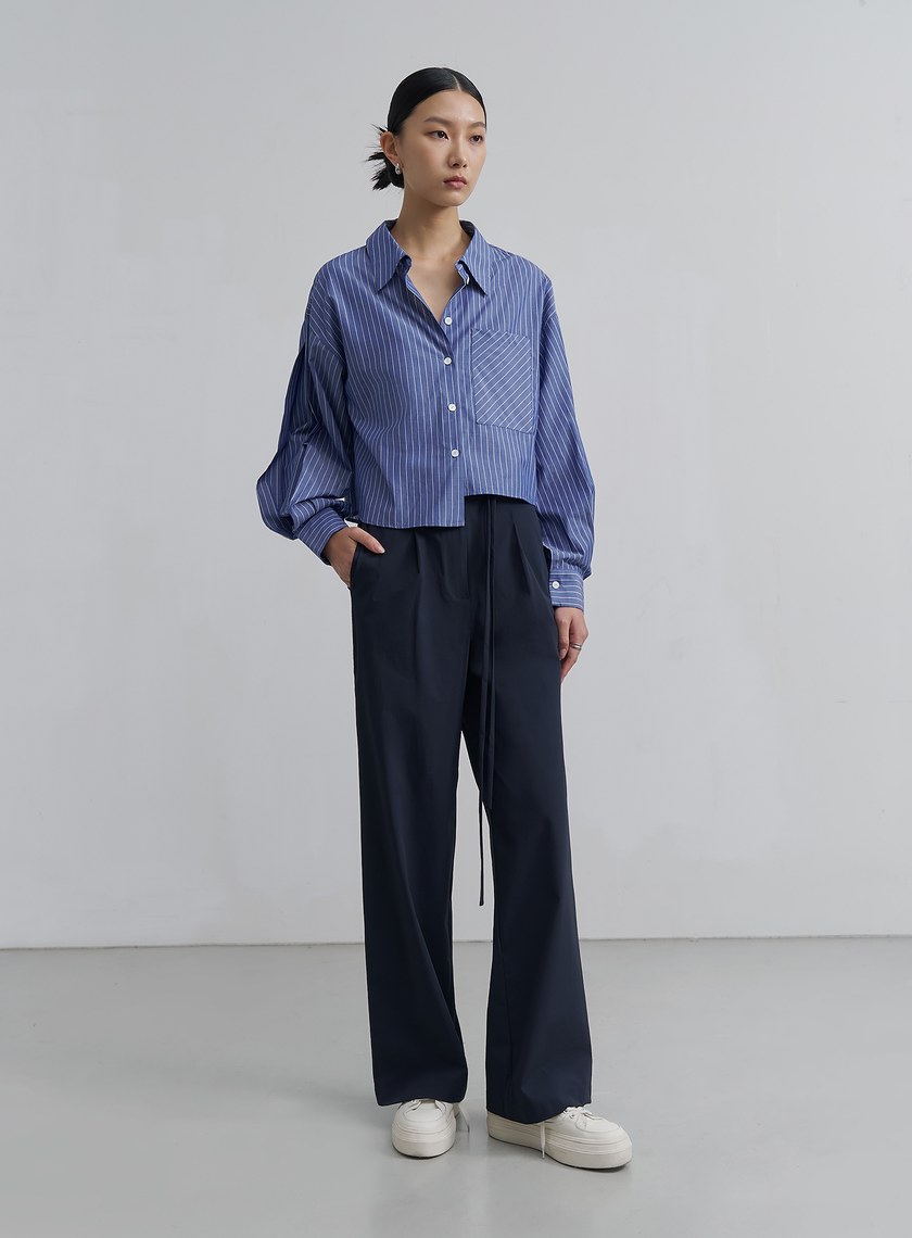 簡約挺闊綁帶落地寬褲