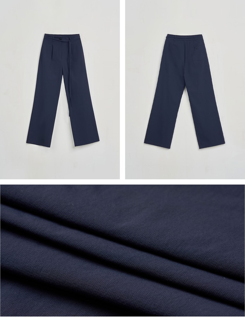 簡約挺闊綁帶落地寬褲