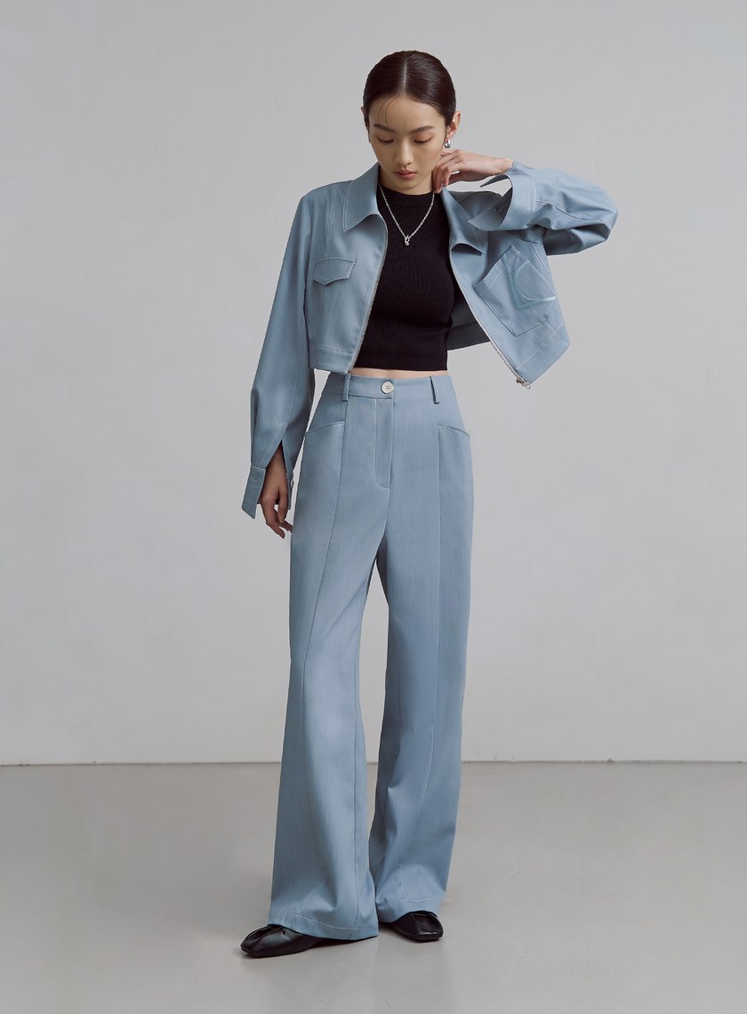 率性高腰立體口袋寬褲