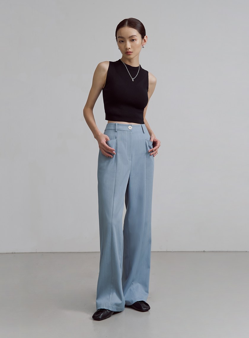 率性高腰立體口袋寬褲