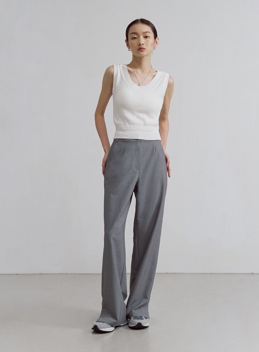 輕挺側開衩直筒西裝褲