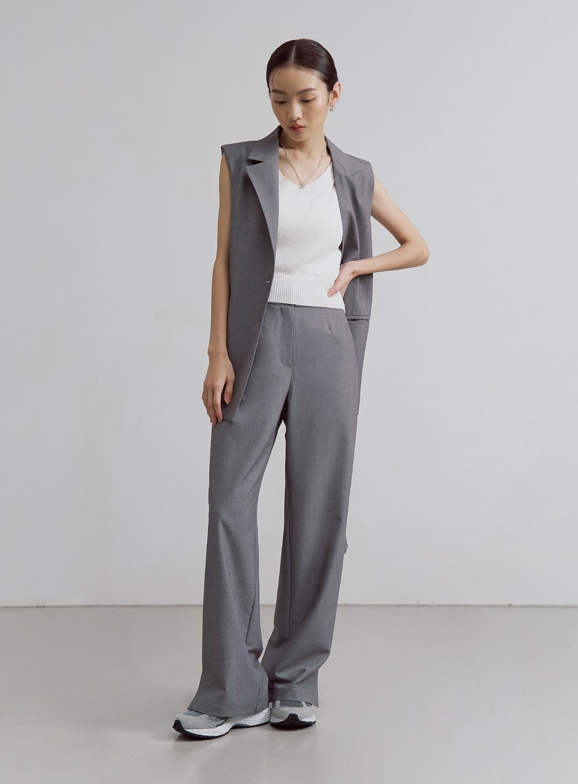 輕挺側開衩直筒西裝褲