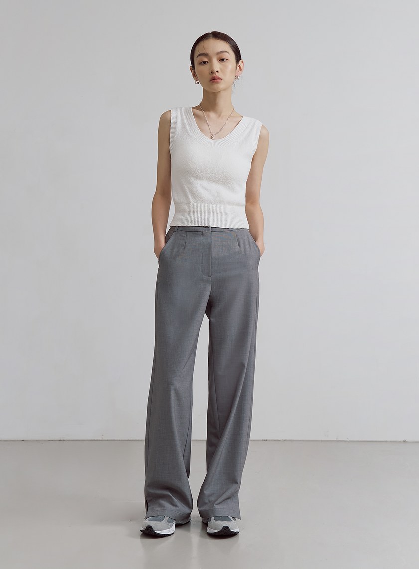 輕挺側開衩直筒西裝褲