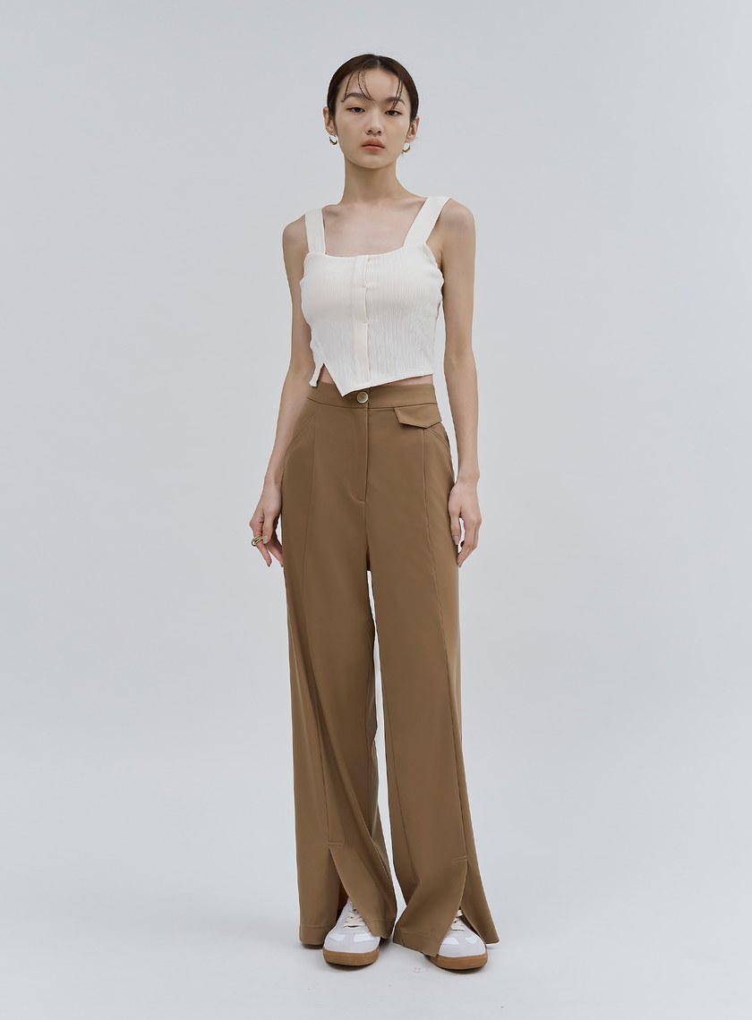 天絲涼感開衩針織落地褲