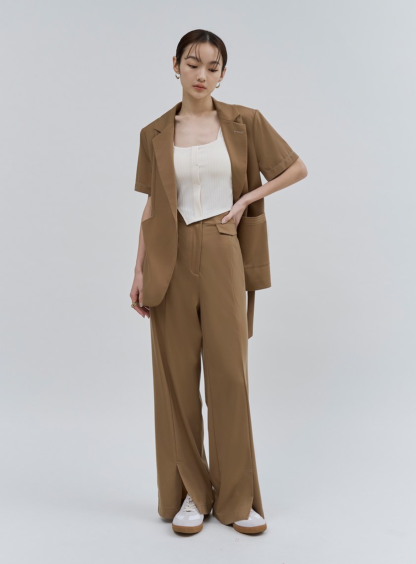 天絲涼感開衩針織落地褲