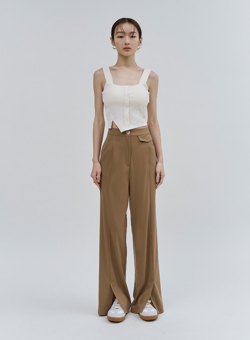 天絲涼感開衩針織落地褲