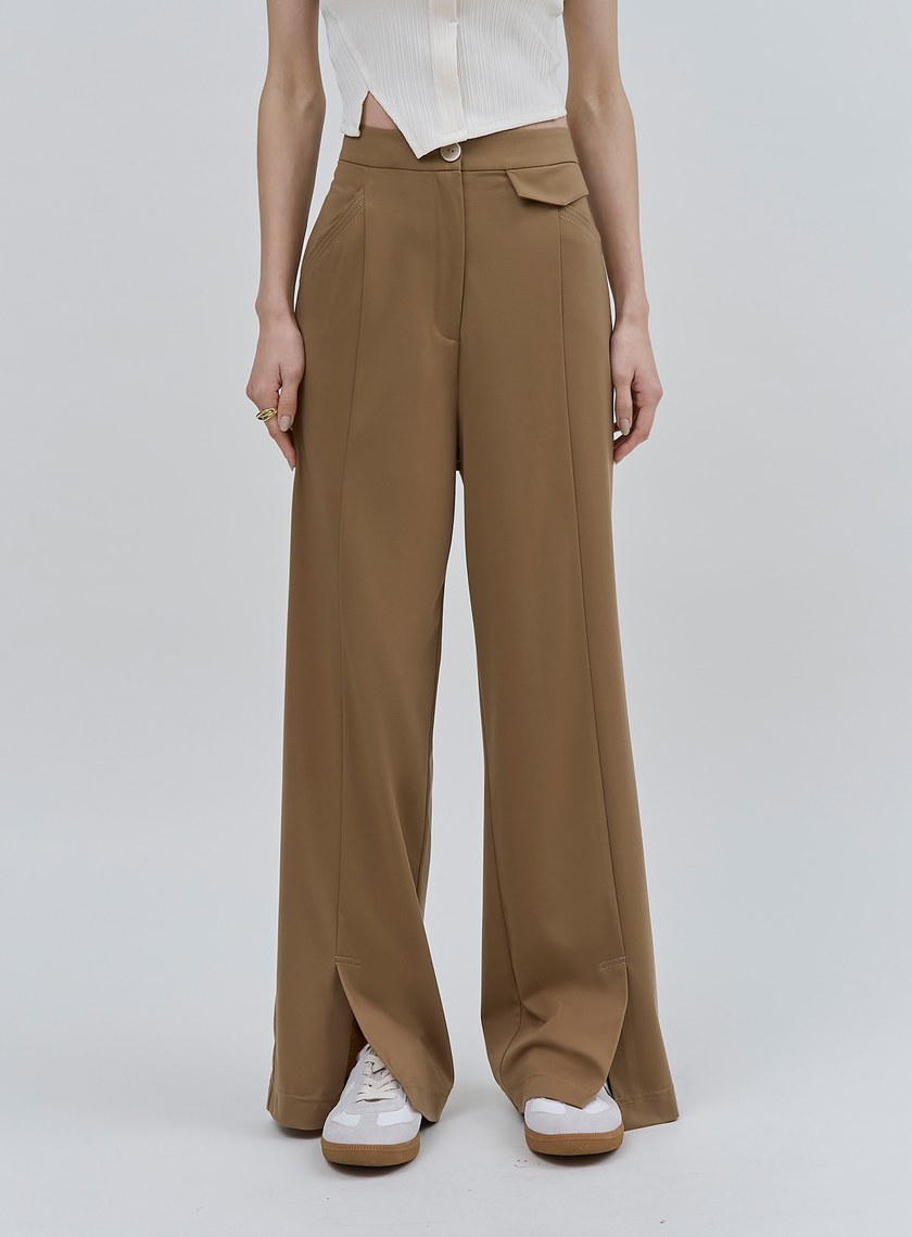 天絲涼感開衩針織落地褲