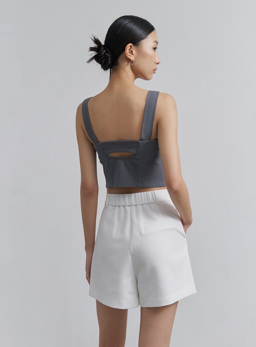 肌理感寬版打褶短褲