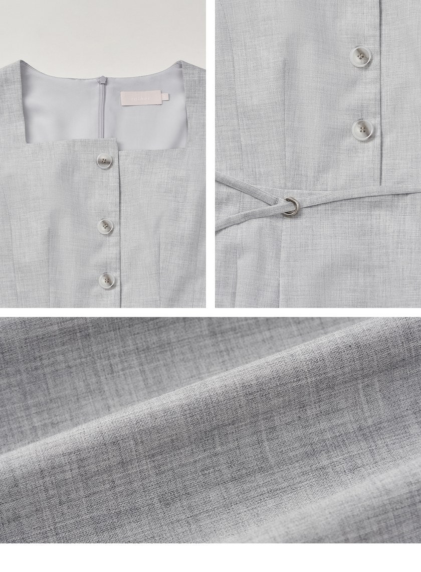 經典雙色織紋方領長洋裝