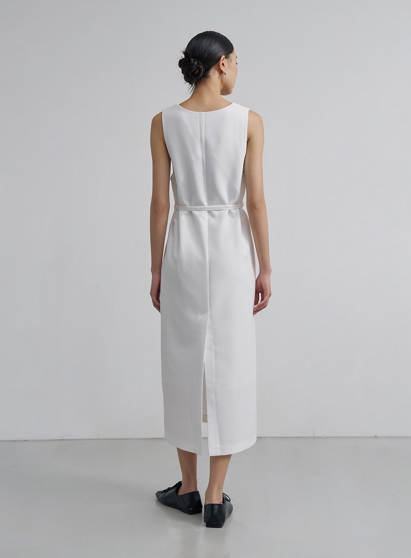 肌理感簡約V領長洋裝