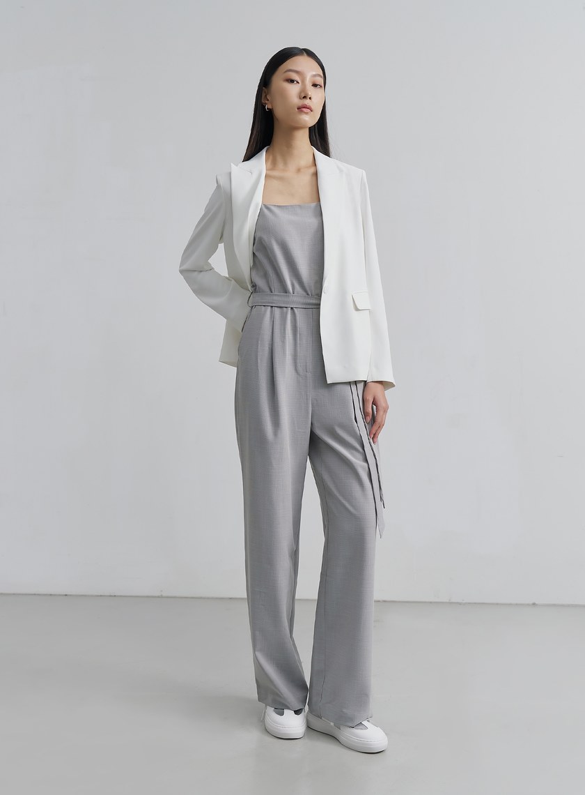 率性涼感細格紋BRA連身褲