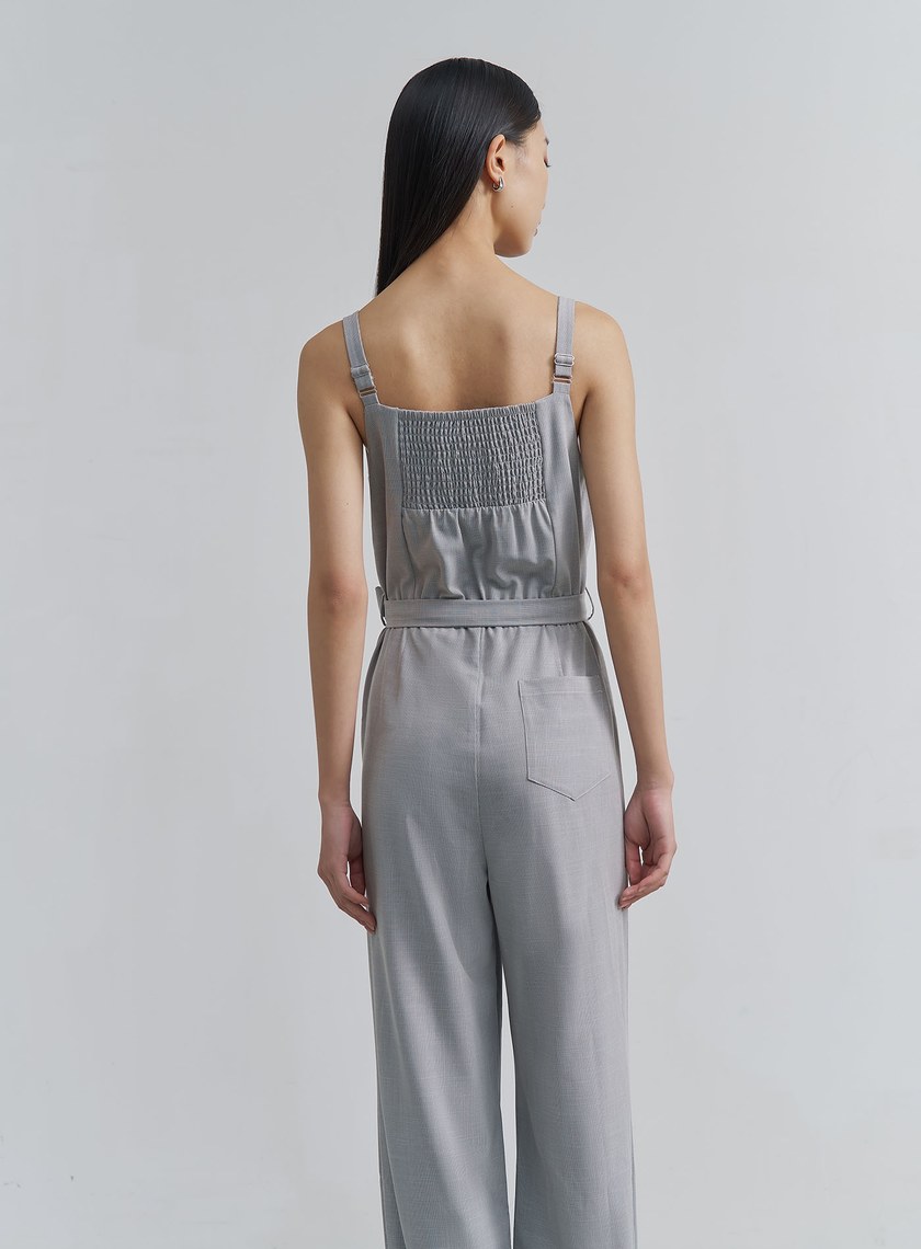 率性涼感細格紋BRA連身褲