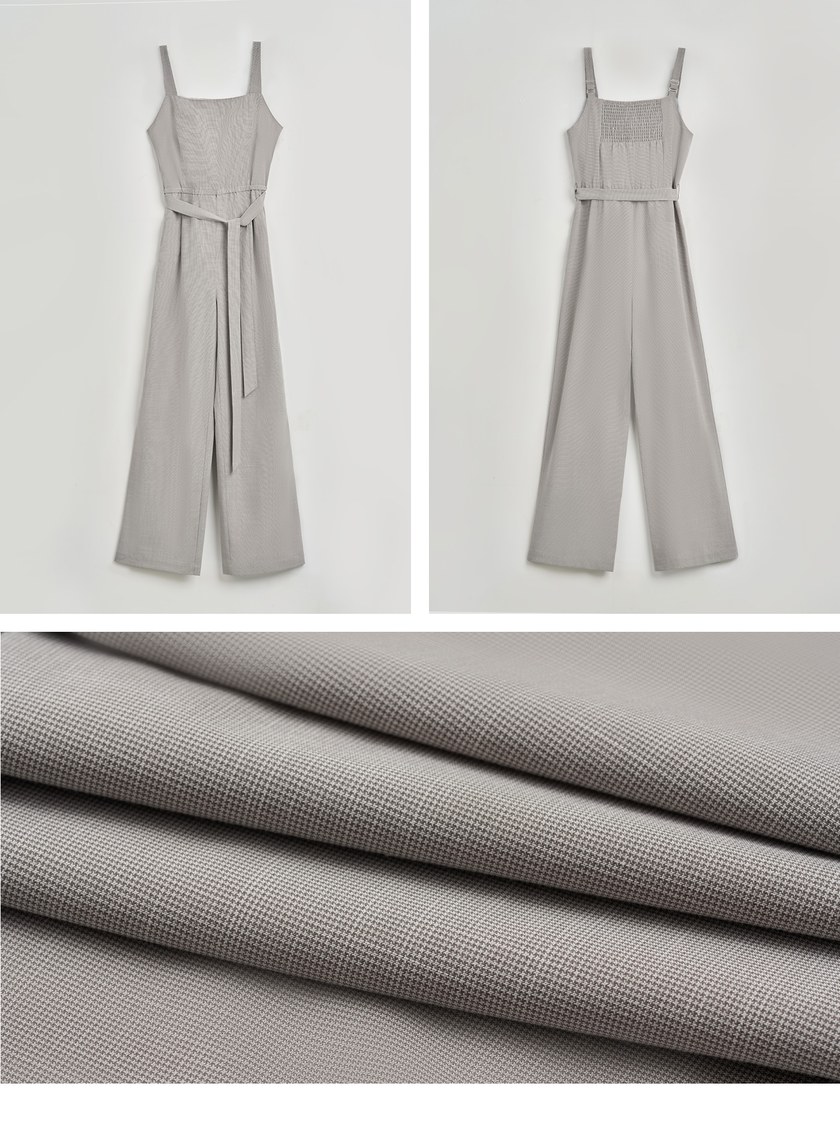 率性涼感細格紋BRA連身褲