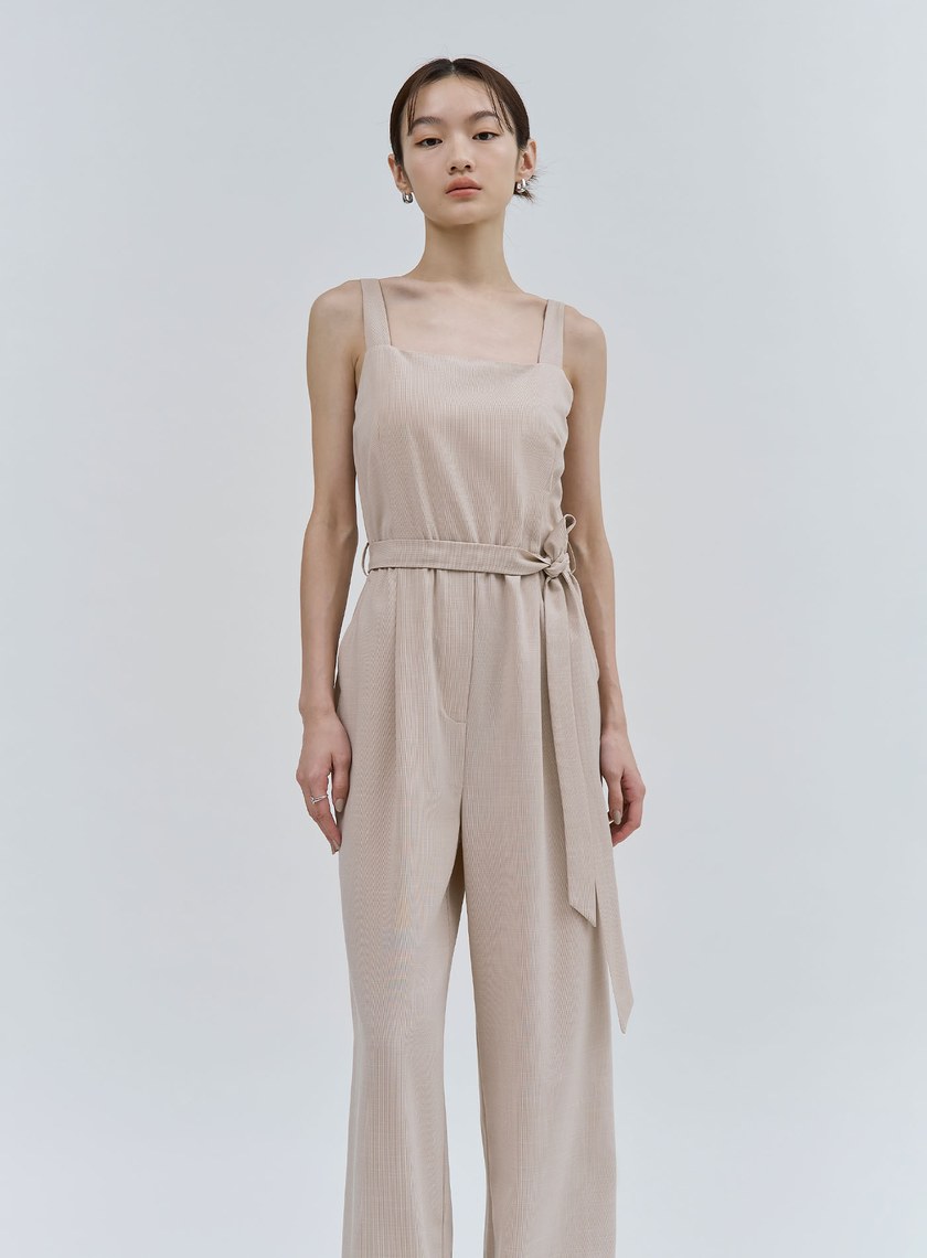 率性涼感細格紋BRA連身褲