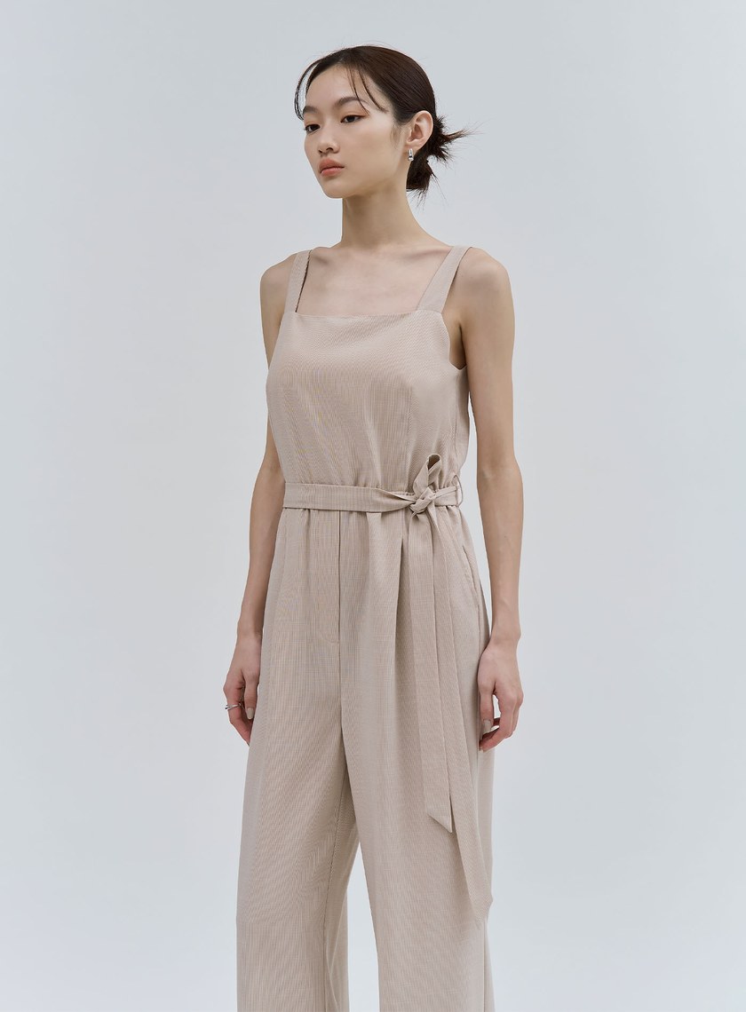 率性涼感細格紋BRA連身褲