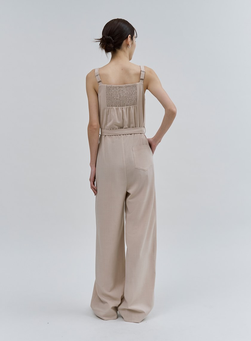 率性涼感細格紋BRA連身褲