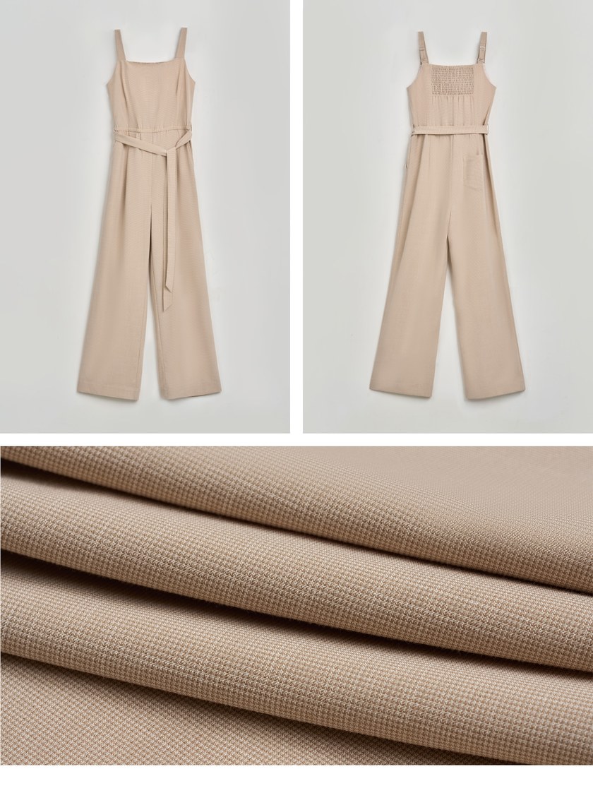 率性涼感細格紋BRA連身褲