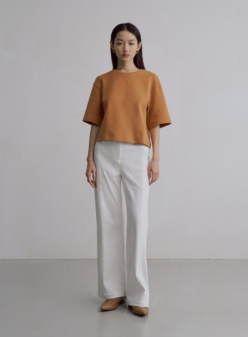 簡約棉質圓領五分袖上衣