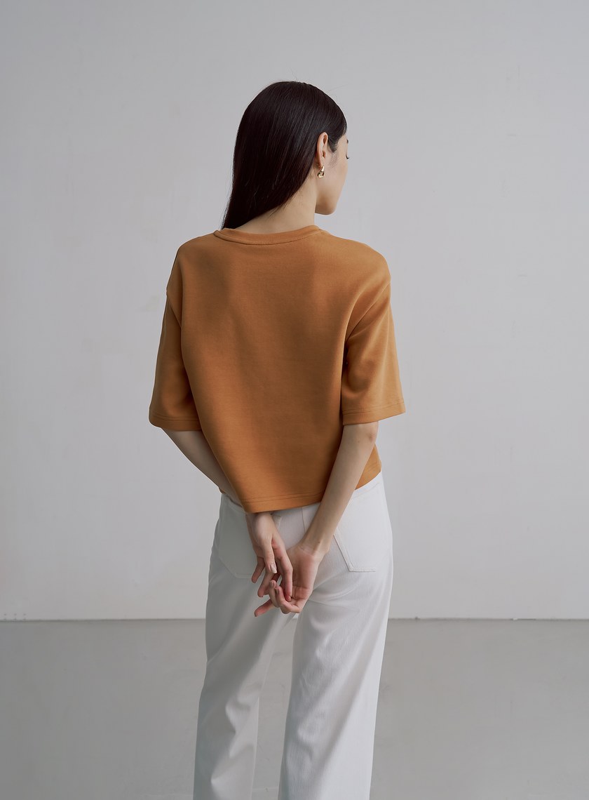 簡約棉質圓領五分袖上衣