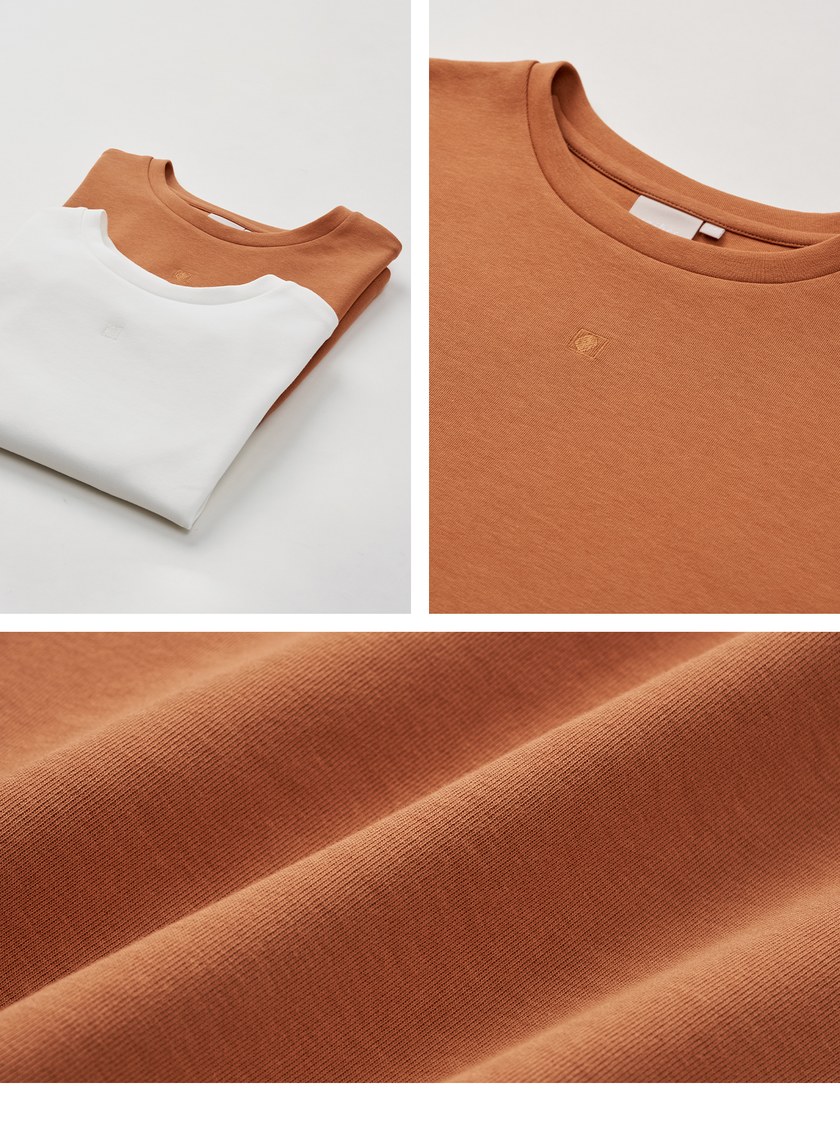 簡約棉質圓領五分袖上衣