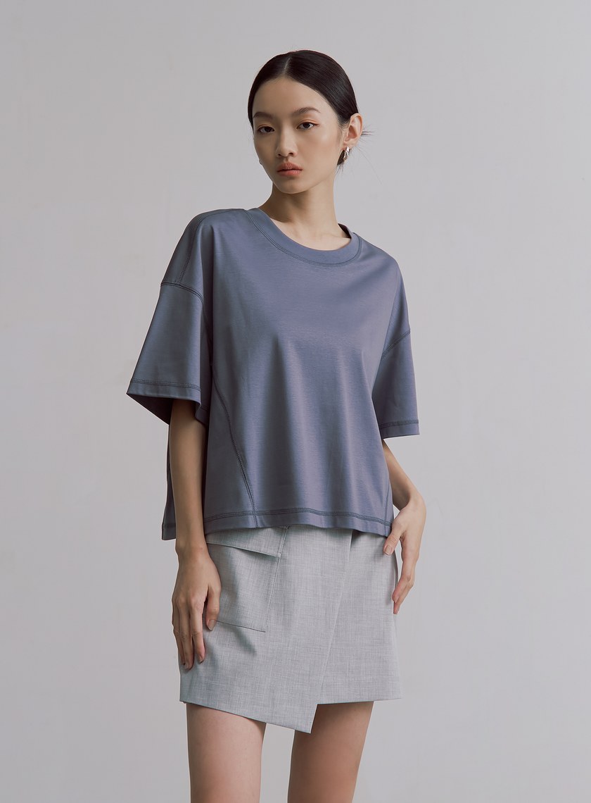 簡約短版箱型短袖上衣