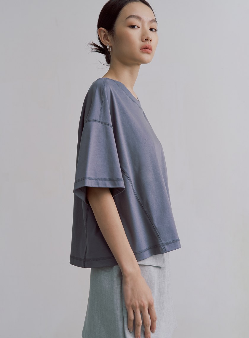 簡約短版箱型短袖上衣