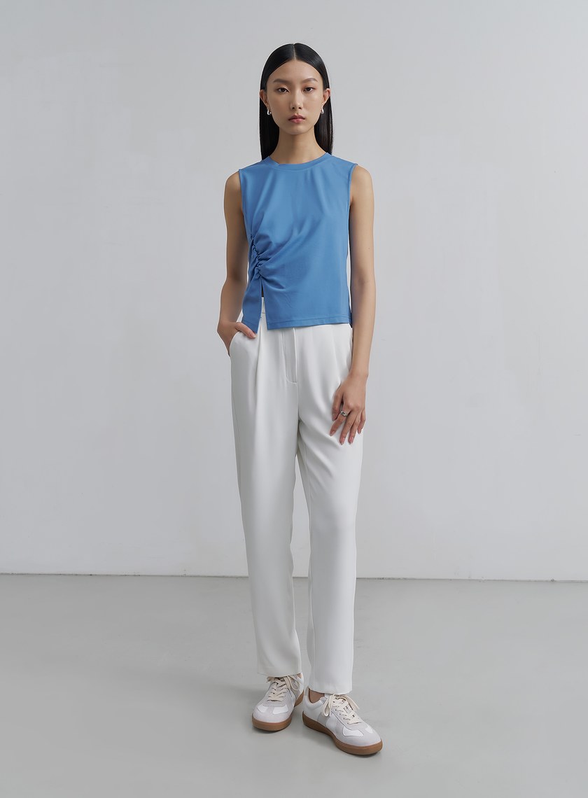 百搭抽褶開衩無袖上衣