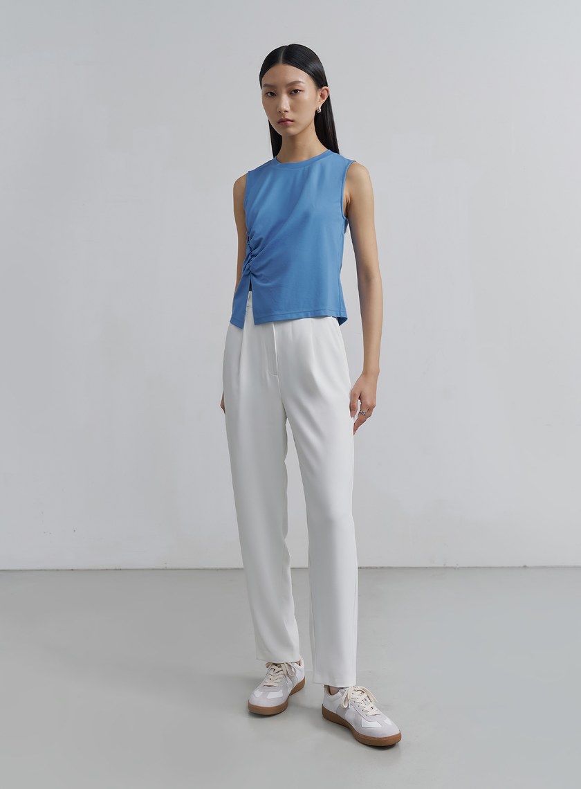 百搭抽褶開衩無袖上衣