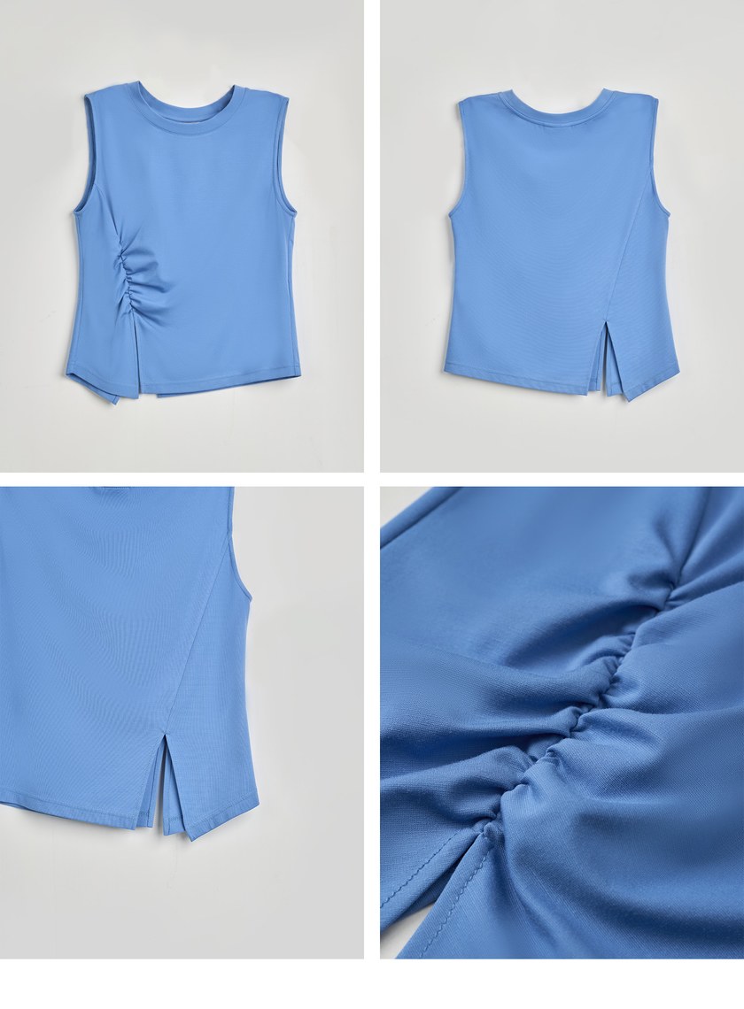 百搭抽褶開衩無袖上衣