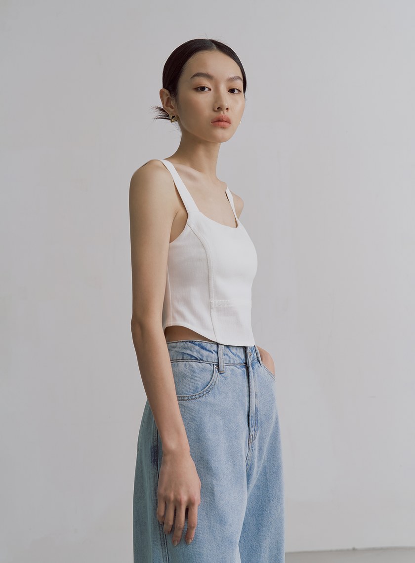 仿牛仔壓線馬甲BRA上衣