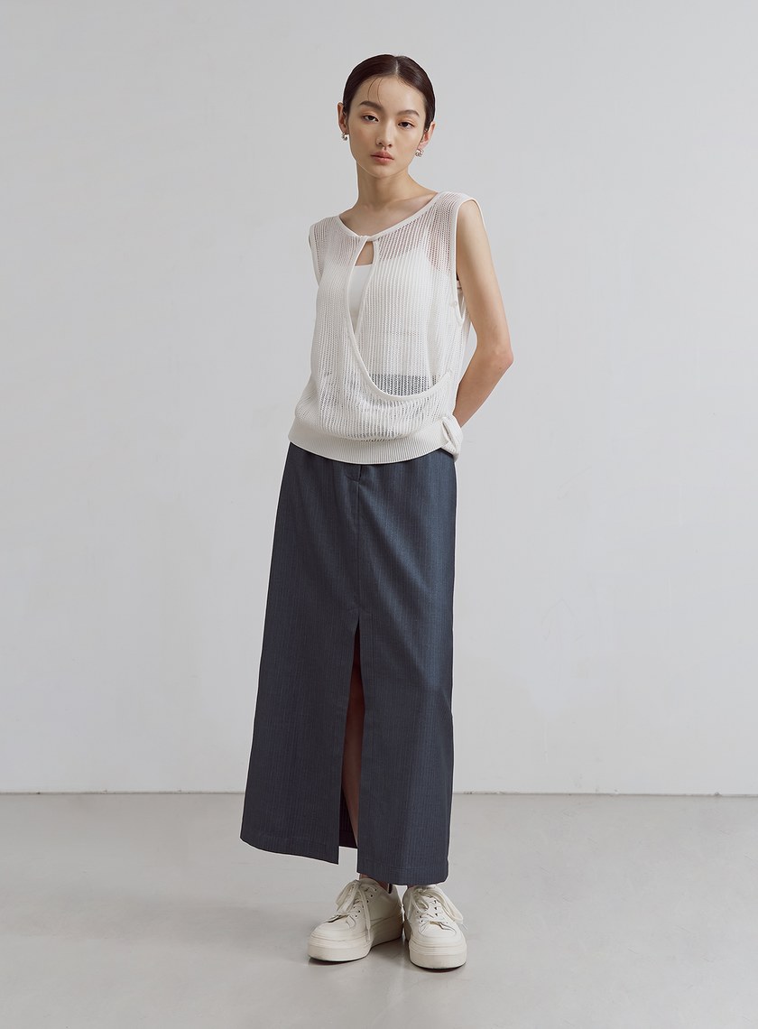 交疊鏤空針織無袖上衣