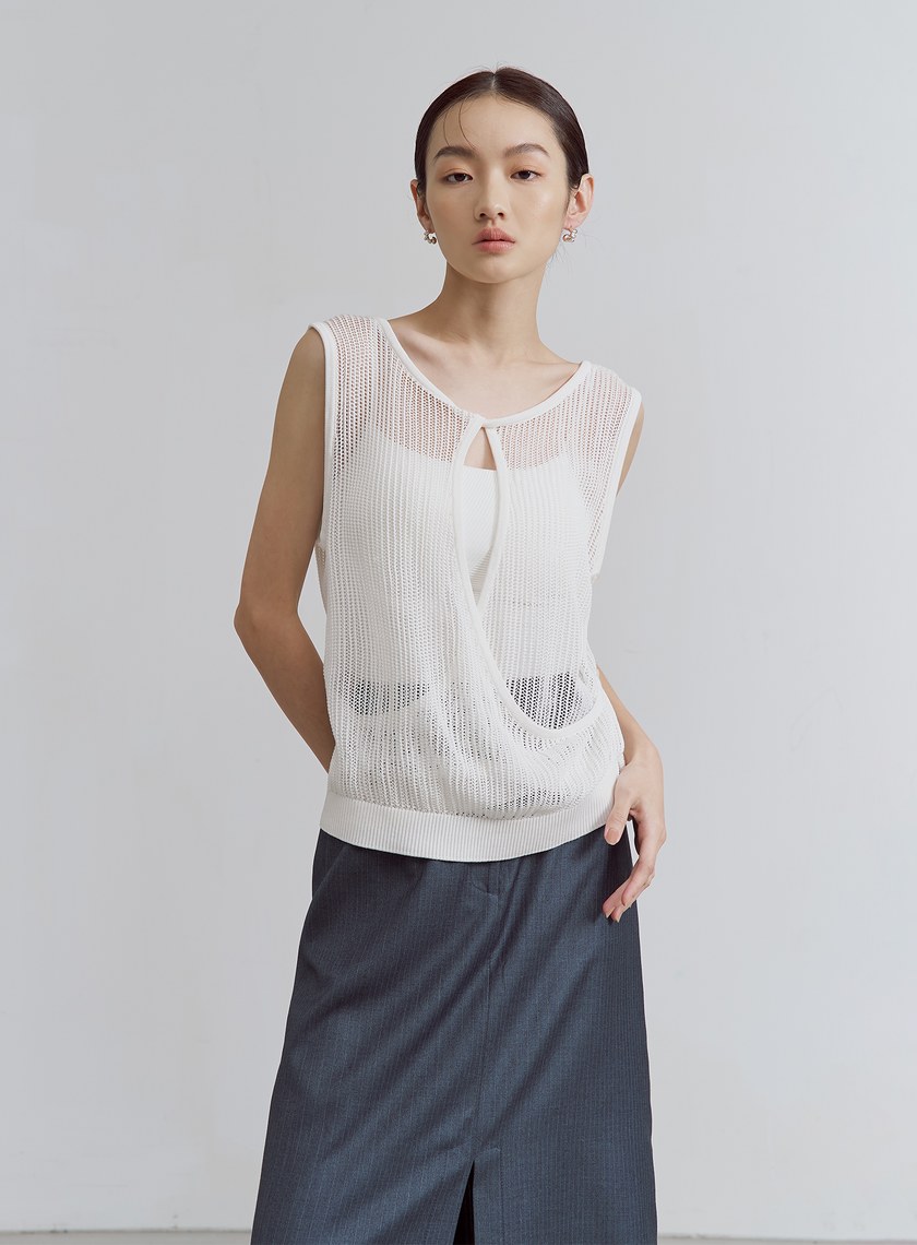 交疊鏤空針織無袖上衣