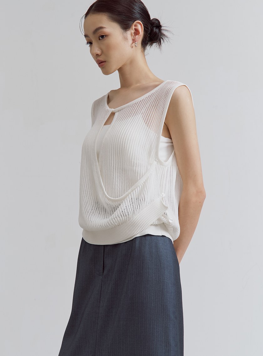 交疊鏤空針織無袖上衣