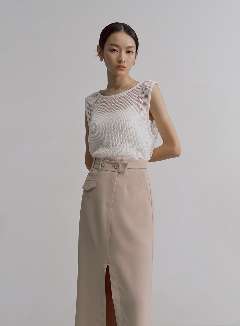 交疊鏤空針織無袖上衣